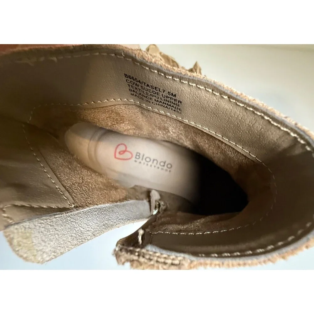 Blondo Women's Tasel Waterproof Ankle Bootie US 7.5 Tan Suede